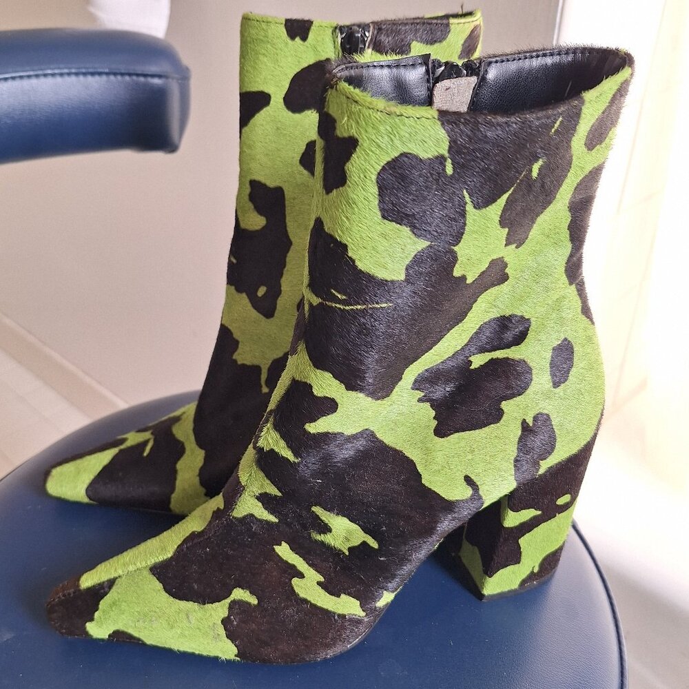 Green and Black Calf Hair Booties